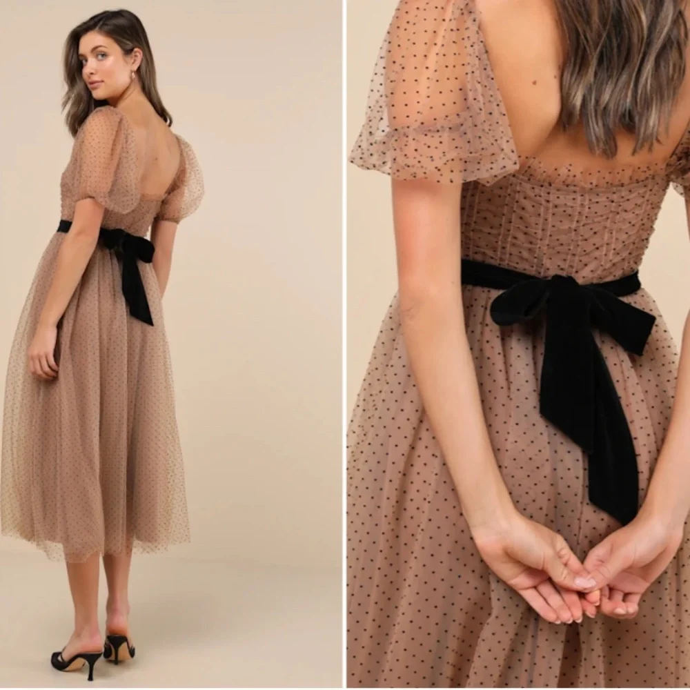 LULU's Sexy Wedding Elegant Boho Flowy Romantic Sweet Swiss Dot Tulle Chic Midi - Picture 8 of 8